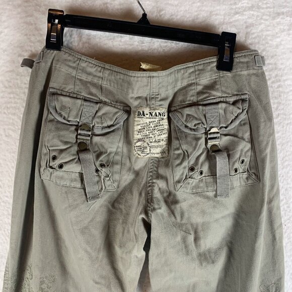 Da-Nang Pants Women's Small Olive Green Floral Embroidery Mid-Rise Straight 9700 - Picture 13 of 16